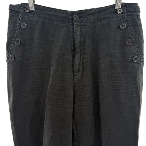Sundance Black Coastal Cove Buttons Pockets Wide Leg Linen Sailor Pants Size 8 - Picture 4 of 12